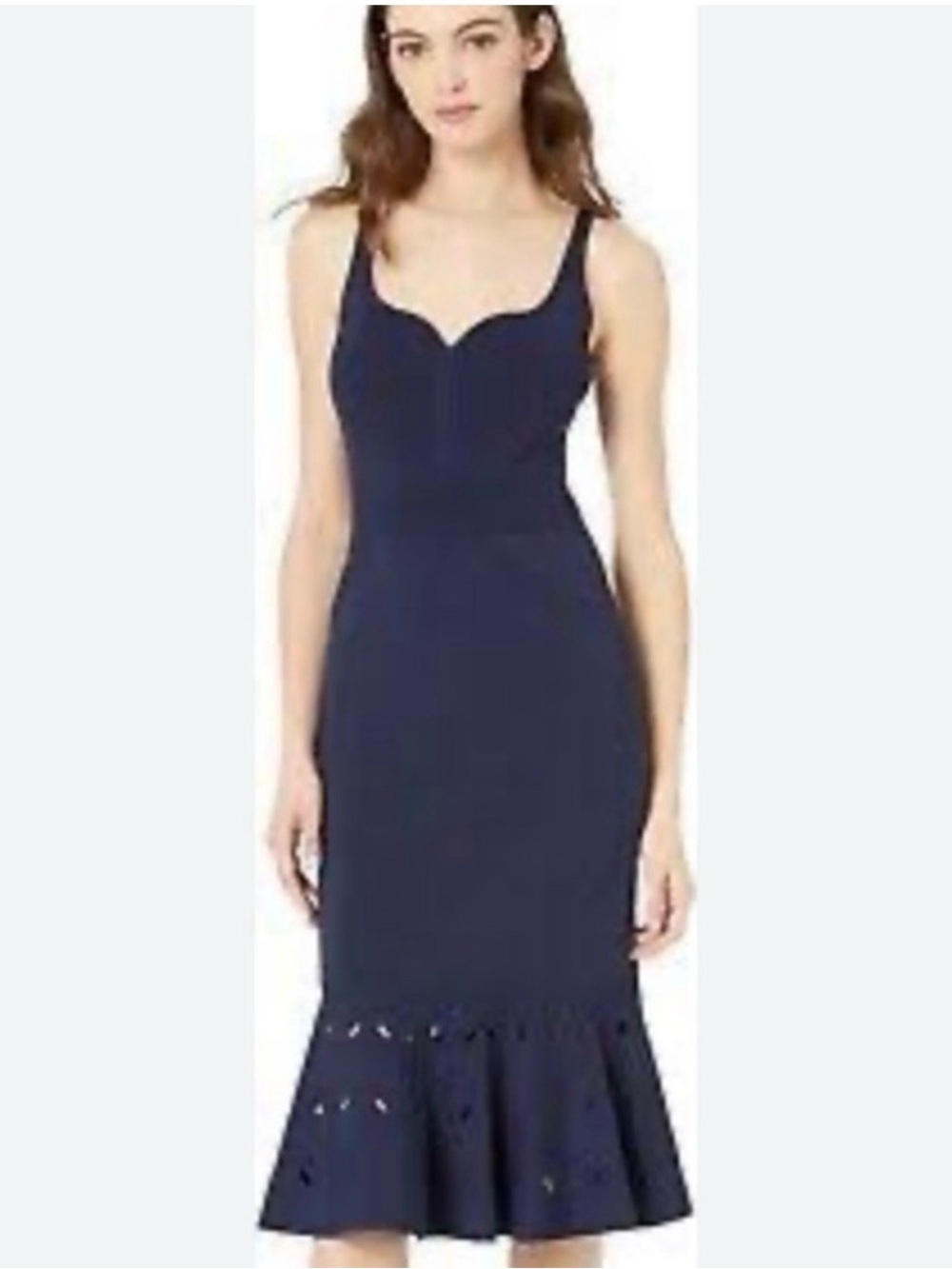 Ted Baker Navy Fitted Midi Dress with Flared Eyelet Hem